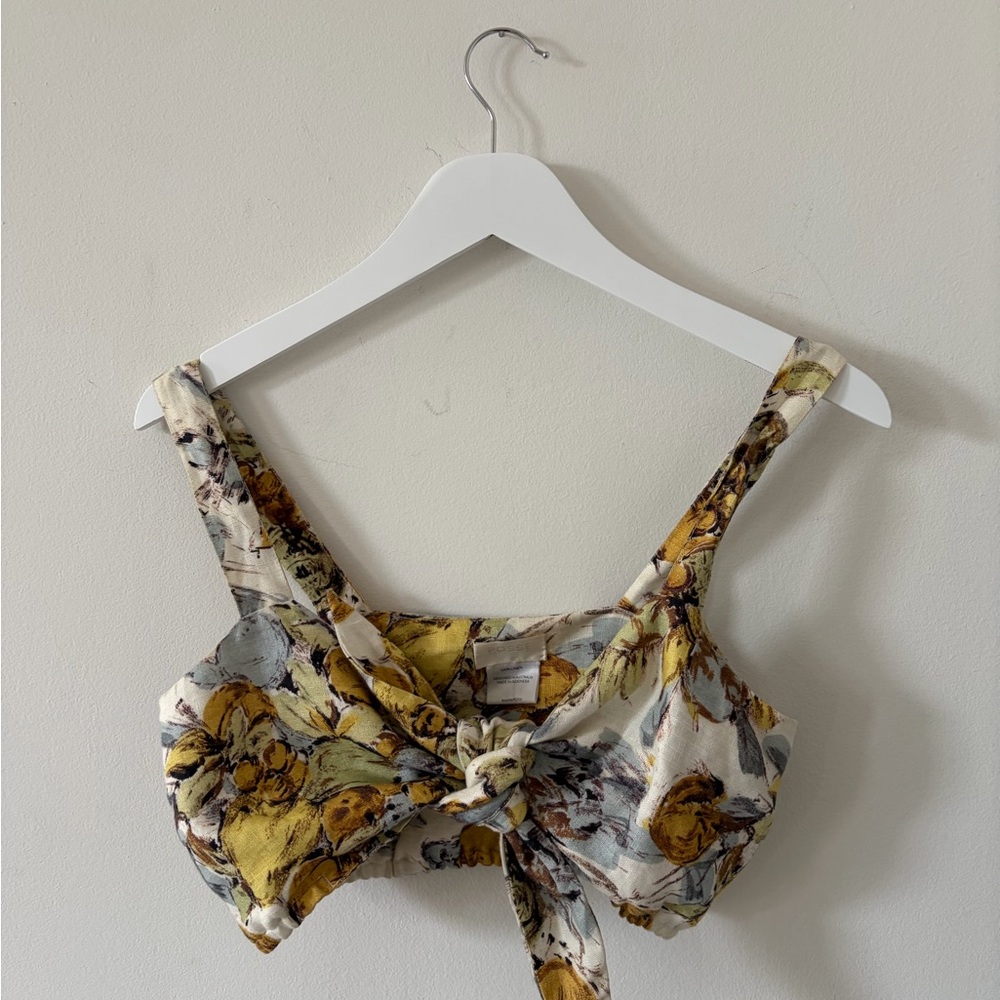 Posse linen Floral Tie-Front Crop Top